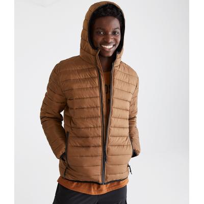 Aeropostale Mens' Midweight Hooded Puffer Jacket - Tan - Size L - Polyester