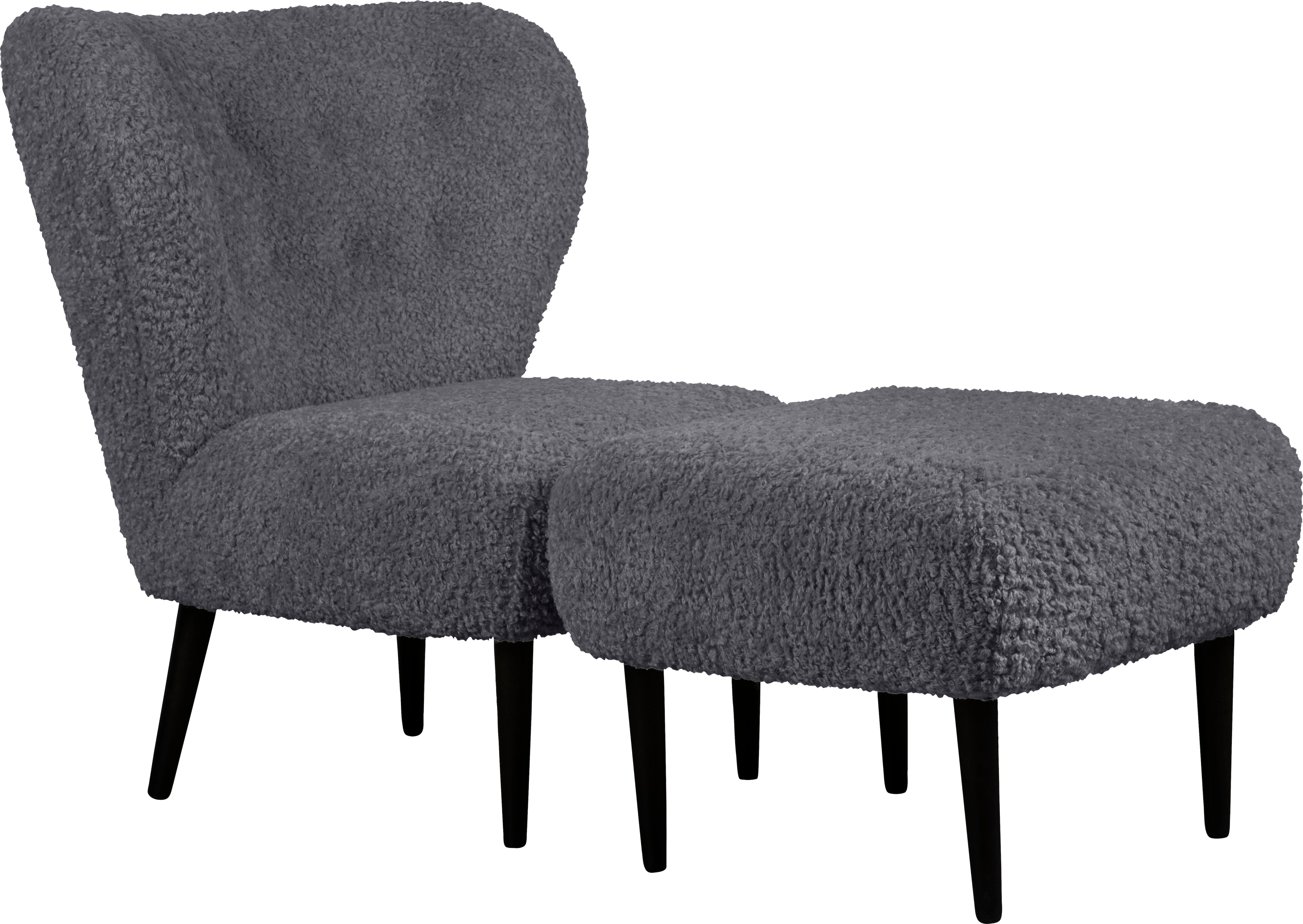 Sessel "Dinah", grau (dunkelgrau), B:84cm H:92cm T:83cm, 100% Polyester, LEGER HOME BY LENA GERCKE, Sessel, Sessel Sessel mit Hocker Einzelsessel Ohrensessel mit Hocker Ohrensessel, Knopfheftung im Rücken, wahlweise mit oder ohne Hocker