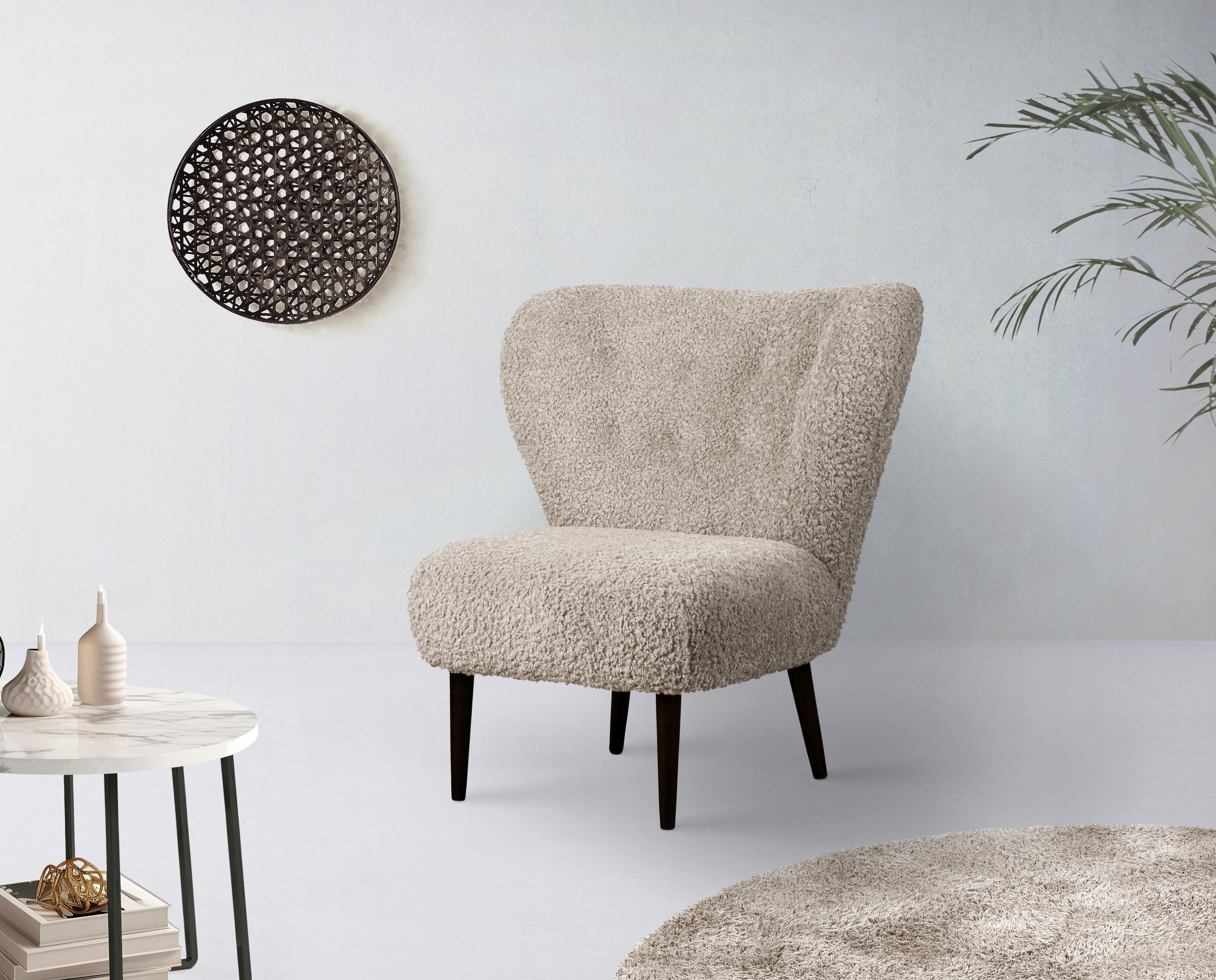 Sessel "Dinah", beige, B:84cm H:92cm T:83cm, 100% Polyester, LEGER HOME BY LENA GERCKE, Sessel, Sessel Sessel mit Hocker Einzelsessel Ohrensessel mit Hocker Ohrensessel, Knopfheftung im Rücken, wahlweise mit oder ohne Hocker