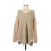 Ella Moss Casual Dress - Mini V Neck Long sleeves: Tan Color Block Dresses - Women's Size Medium