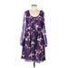 J.Crew Casual Dress - A-Line Scoop Neck Long sleeves: Purple Print Dresses - Women's Size 8