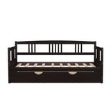 Red Barrel Studio® Matheney Twin Size Daybed Wood Bed w/ Twin Size Trundle Wood in Black/Brown | 35.4 H x 42.3 W x 78.2 D in | Wayfair