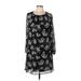 Tommy Hilfiger Casual Dress - Shift Crew Neck 3/4 sleeves: Black Floral Dresses - Women's Size 10