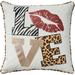 "Mina Victory Holiday Pillows Lips Love Leopard Multicolor Throw Pillows 16"" x 16"" - Nourison 798019013820"