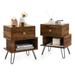 Costway Set of 2 2-Tier Irregular Wooden Nightstands with Elevated Metal Feet-Walnut