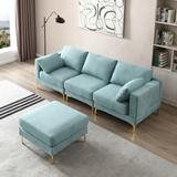 Turquoise L-Shaped Sectional Sofa with Movable Ottoman, Gold Metal Legs, Easy Assembly, and Free Combination