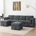 Grey 109" Chenille U-Shaped Modular Sectional Sofa with Adjustable Armrests, Backrests, and Storage Seats