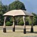 Brown 10 x 12 ft Outdoor Double Vents Gazebo Patio Metal Canopy with Zippered Fabric Screen, LED Lights, and 2-Tier Dome Roof