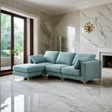 L Shaped 3-Seat Sectional Sofa Couch, Turquoise