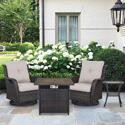 Pocassy Patio Fire Pit Table with Swivel Chair Side Table