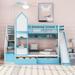 Playhouse Inspired Twin-Over-Twin Castle Style Bunk Bed with 2 Drawers 3 Shelves and Slide