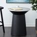 White Marble Geometric Accent Table with Black Wooden Base