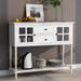 White Farmhouse 42" Sideboard Console Table, 2 Glass Door Cabinets, 2 Drawers, Bottom Shelf