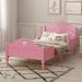 Macaron Colored Kids Bed, Twin Size Toddler Bed Frame with Side Safety Rails, Headboard and Footboard, Accent Platform Bed