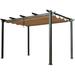 Dark Gray 10 x 13 ft Teak Coated Pergola with Retractable Canopy, Aluminum Frame