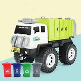 Garbage Truck Toy Friction-Powered Trash Truck with Lights & Sounds Back Dump Garbage Recycling Truck Toy Set with 4 Rear Loader Trash Cans Boys Girls Toy Cars Kids Birthday Gifts
