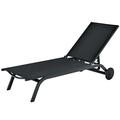 Outdoor Aluminum Chaise Lounge Patio Lounge Recliner Chair with Wheels Black