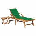 Anself Sun Lounger with Table and Cushion Solid Teak Wood