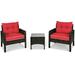 3-piece PE Rattan Wicker Outdoor Patio Furniture Set Red