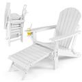 Folding Adirondack Chair Fire Pit Lounge Chair W Retractable Ottoman White