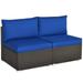 2 PCS Outdoor Armless Sofa Patio Rattan Sectional Sofa Set Navy