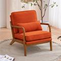 Accent Chair Mid-Century Modern Upholstered Armchair with Lumbar Pillow Comfy Lounge Chair Reading Chair with Solid Wood Frame & Soft Cushion for Living Room Bedroom Balcony Burnt Orange