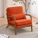 Accent Chair Mid-Century Modern Upholstered Armchair with Lumbar Pillow Comfy Lounge Chair Reading Chair with Solid Wood Frame & Soft Cushion for Living Room Bedroom Balcony Burnt Orange