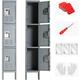 SUNCROWN Metal Storage Locker with 3 Door Personal for Home Office School Gym Cabinet Gray