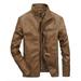 Men s Stand Collar Leather Jacket Motorcycle Lightweight Faux Leather Outwear Baseball Uniform Leather Jacket for Men Slim Fit