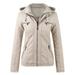 iOPQO Winter Coats for Women Women s Belt Collar Leather Slim Suit Stand Coat Leather Jacket Crop Tops Womens Fall Fashion 2023 Beige XL