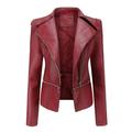 Women s Slim Leather Stand Collar Zip Motorcycle Suit Belt Coat Jacket Tops Plus Size Fall Winter Jackets for Women Coat