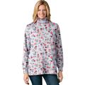 Plus Size Women's Perfect Printed Long-Sleeve Turtleneck Tee by Woman Within in Heather Grey Red Pretty Floral (Size M) Shirt