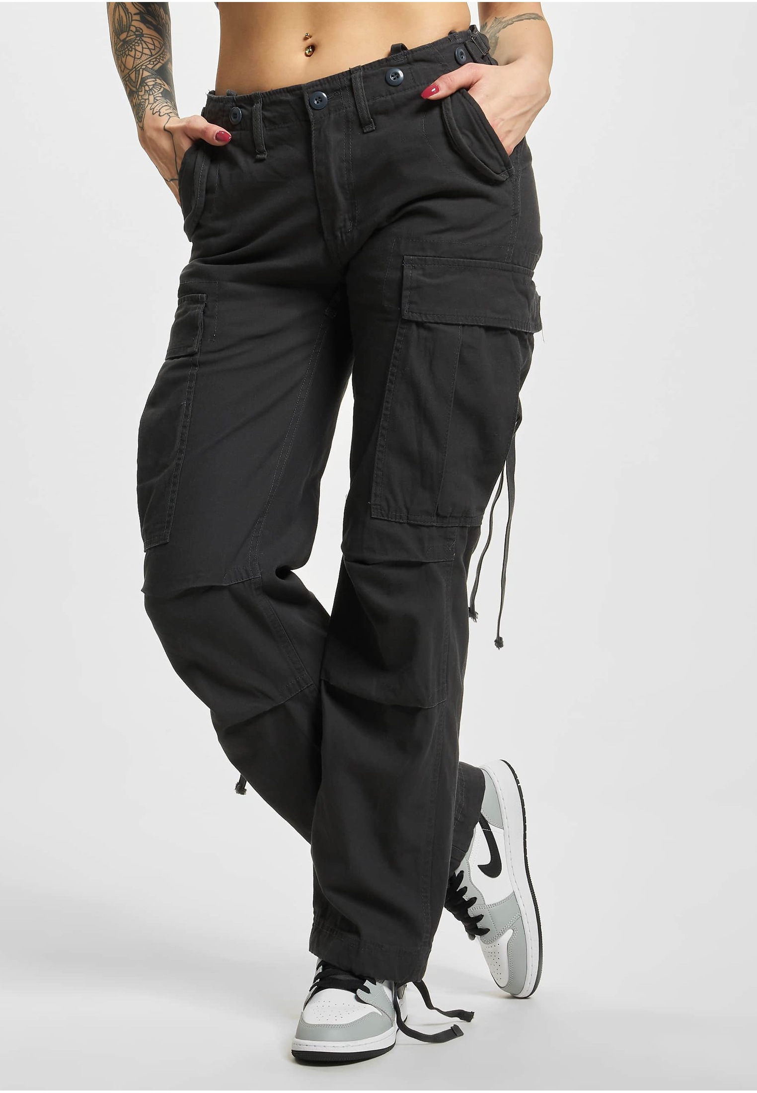 Cargohose BRANDIT "Brandit Damen Ladies M-65 Cargo Pants", Damen, Gr. 33, Normalgrößen, grau (anthrazit), 100% Baumwolle, unifarben, loose fit, Hosen Image