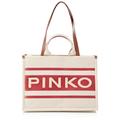 Pinko Damen Shopper Canvas recycelt + Sta Tasche, B7iq_Ecru/Fuchsia-Antique Gold