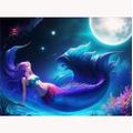 TWYYDP Jigsaw Puzzles 1500 Pieces for Adult,Moon and Blue Mermaid Landscape Puzzle,Beautiful Wall Decoration Painting Wooden Puzzle