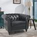 Chesterfield Chair - Canora Grey Leelouis 40" W Tufted Chesterfield Chair Leather in Black/Brown | 28.35 H x 40 W x 32 D in | Wayfair