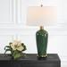 Everly Quinn Earnesteen Table Lamp Ceramic/Fabric in Green/White/Yellow | 29 H x 17 W x 17 D in | Wayfair 6B22A14CF14E46188E5C8A96B619785B