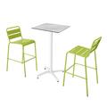 Ensemble table haute stratifié marbre et 2 chaises hautes vert