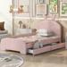 Twin Size Upholstered Platform Bed with Cartoon Ears Shaped Headboard, Kids Bed Daybed with 2 Drawers