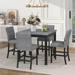 5 Piece Counter Height Dining Set,Wood Square Dining Room Table & Chairs Stools with Footrest & 4 Upholstered High-Back Chairs