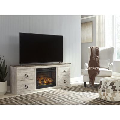 Signature Design by Ashley Willowton Whitewash 60" TV Stand for TVs up to 69" with Electric Fireplace - 60"W x 15"D x 24.5"H