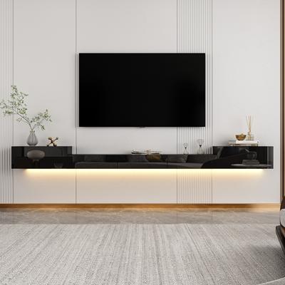 Floating TV Unit,Wall Mounted TV Cabinet Modern High Gloss With Light - 110.2"
