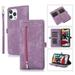 Flip Case Cover for iPhone 15 Pro Case Multi-Card Zipper Wallet Phone Case Leather Folio Flip Wallet Magnetic Wallet Case Phone Cover Case for iPhone 15 Pro Back Cover Purple