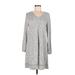 Chelsea & Violet Casual Dress - Shift V Neck Long sleeves: Gray Marled Dresses - Women's Size Medium