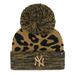 Women's '47 New York Yankees Leopard Rosette Cuffed Knit Hat with Pom