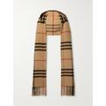 Burberry - Hooded Checked Fringed Wool And Cashmere-blend Scarf - Beige