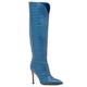 Women's Peyton Blue Embossed Leather Evening Work Comfortable Heel Knee High Boot 4.5 Uk Beautiisoles by Robyn Shreiber Made in Italy