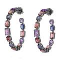 Women's Pink / Purple / Blue Natural Amethyst Hoop Earrings 18K White Gold Iolite Gemstone Artisan