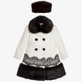 Romano Princess Girls Ivory Coat & Faux Fur Hat Set