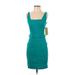 Nicole Miller Artelier Cocktail Dress - Sheath Square Sleeveless: Teal Print Dresses - Women's Size 2